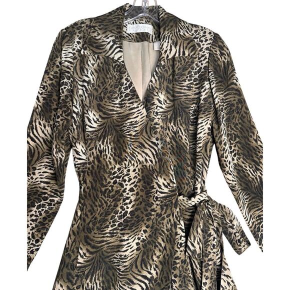 Vtg Dana Buchman 90s Y2K Women's 100% Silk Animal Print Wrap Dress Sz 4 Mob Wife - Picture 4 of 16